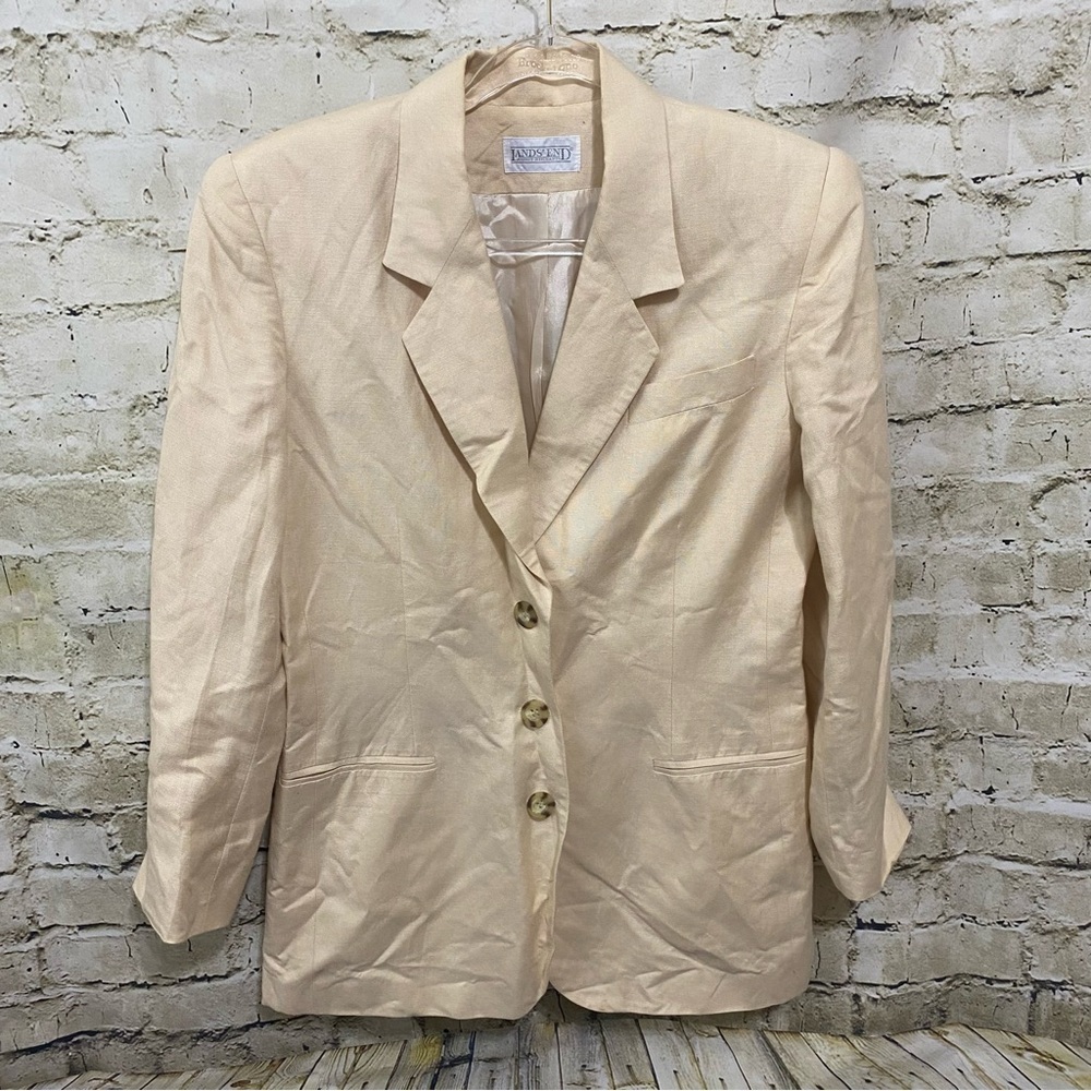 Vintage Lands End Cream Linen Blend Blazer Jacket